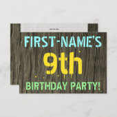 Faux Hout, Tekstverf, 9e verjaardag + Naam Kaart (Voorkant / Achterkant)