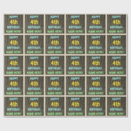 Faux hout, Tekstverf, vierde verjaardag + naam Cadeaupapier