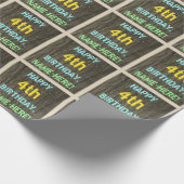 Faux hout, Tekstverf, vierde verjaardag + naam Cadeaupapier (Hoek)