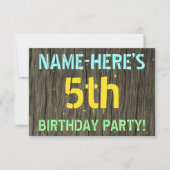 Faux Hout, Tekstverf, vijfde verjaardag + naam Kaart (Voorkant)