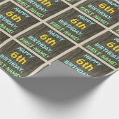 Faux Hout, Tekstverf, zes verjaardag, naam Cadeaupapier (Hoek)