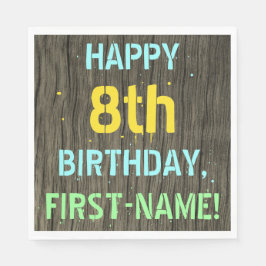 Faux Hout, Tekstvorm, 8th Birthday + Naam Servet