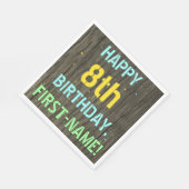 Faux Hout, Tekstvorm, 8th Birthday + Naam Servet (Hoek)