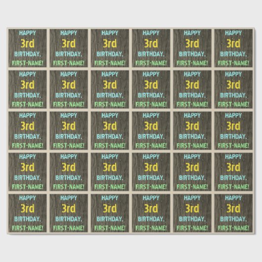 Faux hout, Tekstweergave, derde verjaardag + naam Cadeaupapier (Vlak)