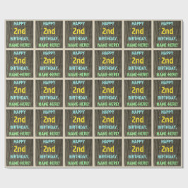 Faux hout, Tekstweergave, tweede verjaardag + naam Cadeaupapier