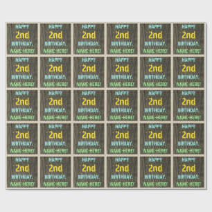 Faux hout, Tekstweergave, tweede verjaardag + naam Cadeaupapier