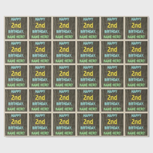 Faux hout, Tekstweergave, tweede verjaardag + naam Cadeaupapier (Vlak)