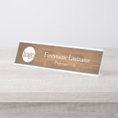 Faux houten achtergrond Logo Naam Professionele ti Bureau Naambordje (Voorkant)