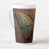 Faux houten vlinder in reliëf latte mok (Linkerhoek)