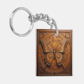 Faux houten vlinder in reliëf sleutelhanger (Voorkant Links)