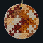 Faux-houtpuzzel Keramisch Ornament<br><div class="desc">U kunt dit multikleurige patroon van een puzzelstukje van faux-hout eenvoudig personaliseren door uw eigen naam of tekst toe te voegen. KLIK OP AANPASSEN om naamtekst of foto toe te voegen. Bezoek de PHOTO_GIFTZ WINKEL voor de passende producten. OPMERKING: dit is een gedrukte afbeelding en geen echt hout.</div>