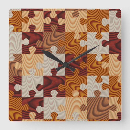 Faux-houtpuzzel Vierkante Klok (Voorkant)