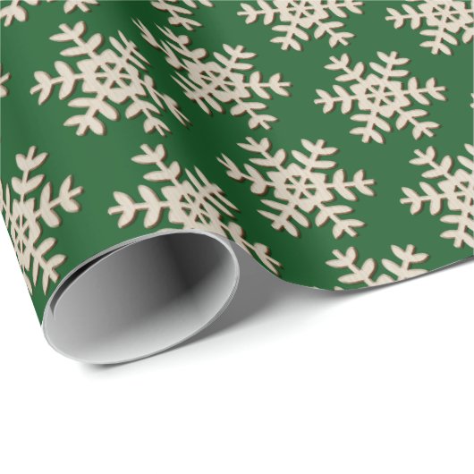 Faux-houtsnowflake-patroon op vast groen cadeaupapier (Rol Hoek)