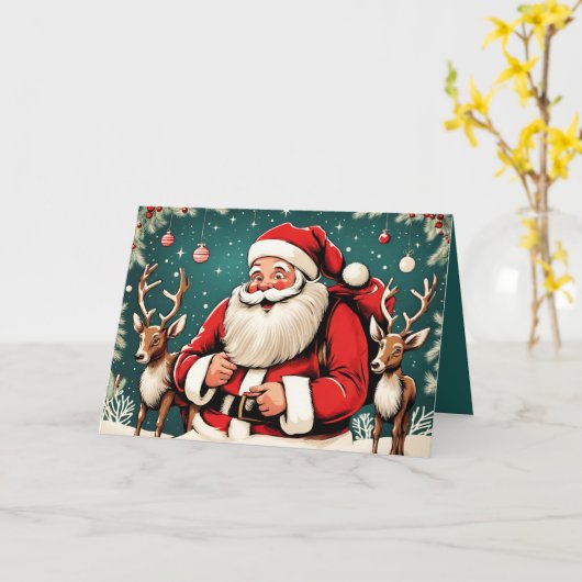 Faux  illustratie Santa Claus GC01 Kaart (Gele Bloem)