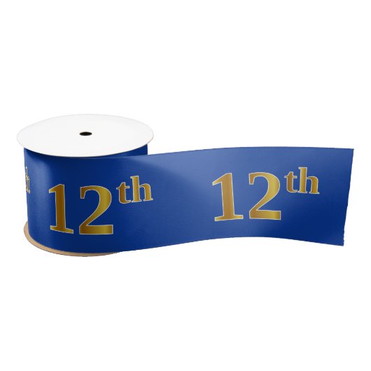 Faux/Imitatie Goud "12th" Evenementnummer (Blauw) Satijnen Lint (Spoel)