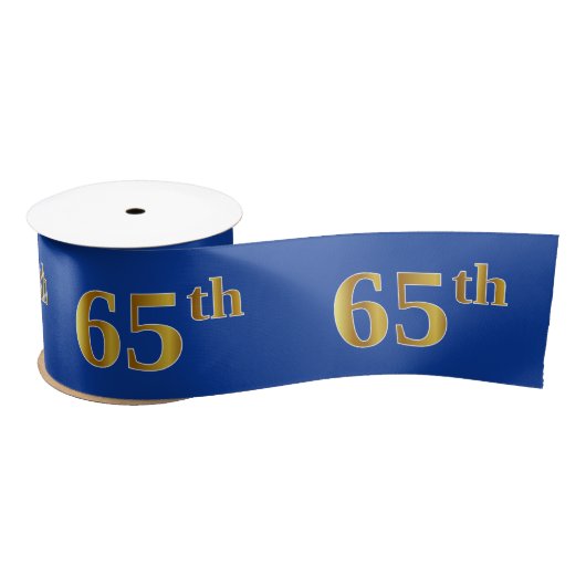 Faux/Imitatie Goud "65th" Evenementnummer (Blauw) Satijnen Lint (Spoel)