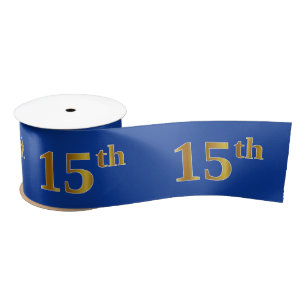Faux/Imitation Gold "15th" Event Number (Blue) Satijnen Lint