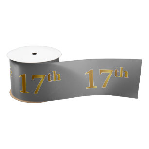 Faux/Imitation Gold "17th" Event Number (grijs) Satijnen Lint
