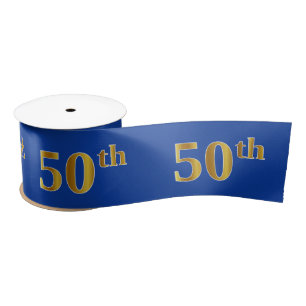 Faux/Imitation Gold "50th" Event Number (blauw) Satijnen Lint