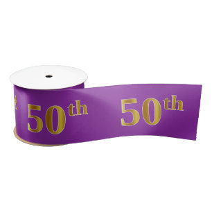 Faux/Imitation Gold "50th" Event Number (Paars) Satijnen Lint