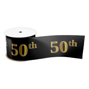 Faux/Imitation Gold "50th" Event Number (zwart) Satijnen Lint