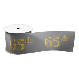 Faux/Imitation Gold "65th" Event Number (Grijs) Satijnen Lint