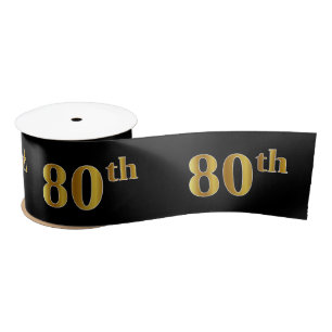 Faux/Imitation Gold "80th" Event Number (zwart) Satijnen Lint