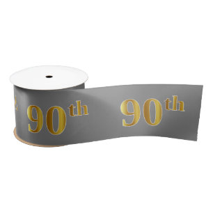 Faux/Imitation Gold "90th" Event Number (Grijs) Satijnen Lint