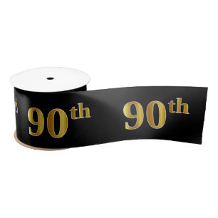 Faux/Imitation Gold "90th" Event Number (zwart) Satijnen Lint