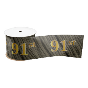 Faux/Imitation Gold "91st" Event Number (Rustic) Satijnen Lint