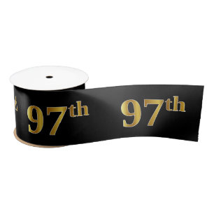 Faux/Imitation Gold "97th" Event Number (zwart) Satijnen Lint