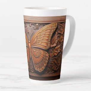 Faux in reliëf gemaakt hout, Paisley en bloemen Latte Mok