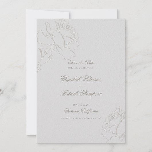 Faux in reliëf Rozen Ivoor Formal Classic Wedding Save The Date (Voorkant)