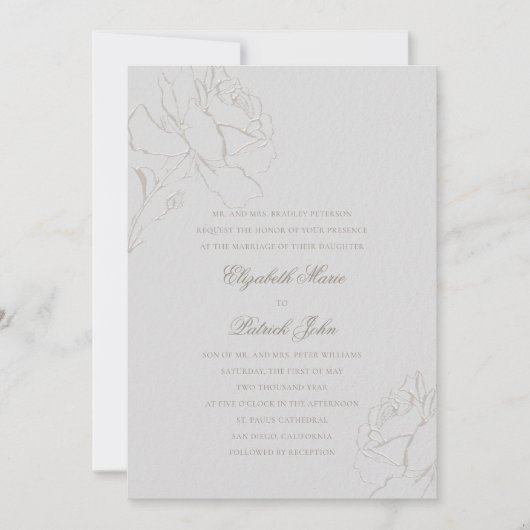 Faux in reliëf Rozen Ivoor Formele Ouders Trouwen Kaart (Voorkant)