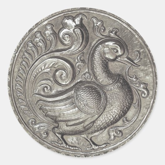 Faux Ingegraveerd Peacock Silver Set 1026 Ronde Sticker (Voorkant)
