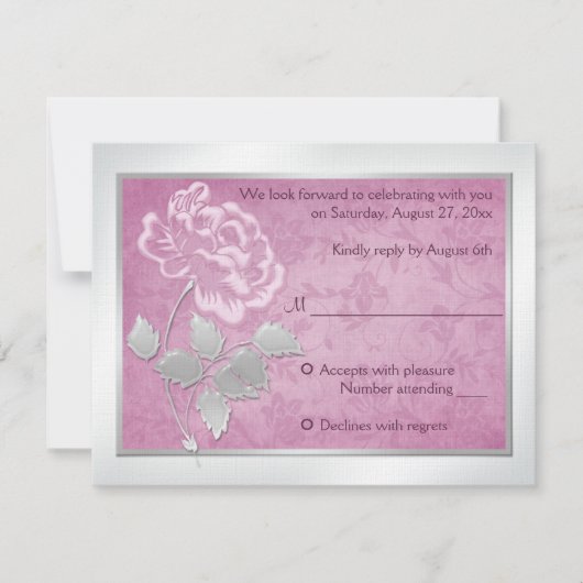 FAUX Ingegraveerde roze pony op de Silver Reply Ca RSVP Kaartje (Voorkant)