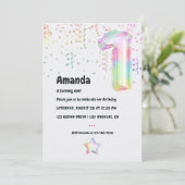 Faux Iridescent Balloon 1e verjaardag Uitnodiging (Staand voorkant)