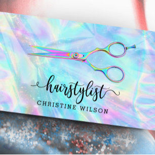 faux iridescent effect hairstylist scissers visitekaartje