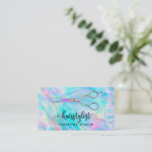faux iridescent effect hairstylist scissers visitekaartje (Staand voorkant)