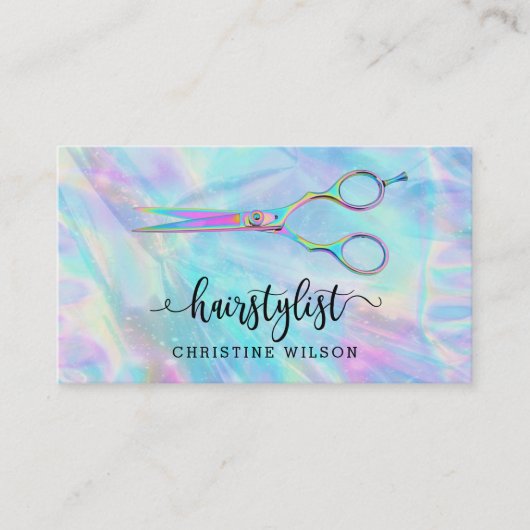 faux iridescent effect hairstylist scissers visitekaartje (Voorkant)