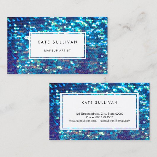 faux iridescent effect mermaid blue sequentie visitekaartje (Voorkant / Achterkant)