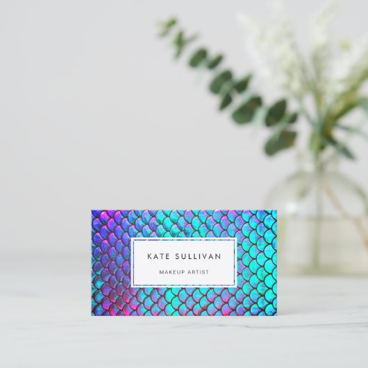 faux iridescent effect mermaid scale visitekaartje (Staand voorkant)