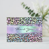 Faux Iridescent Folie Brush Stroke Rainbow Leopard Bedankkaart (Staand voorkant)