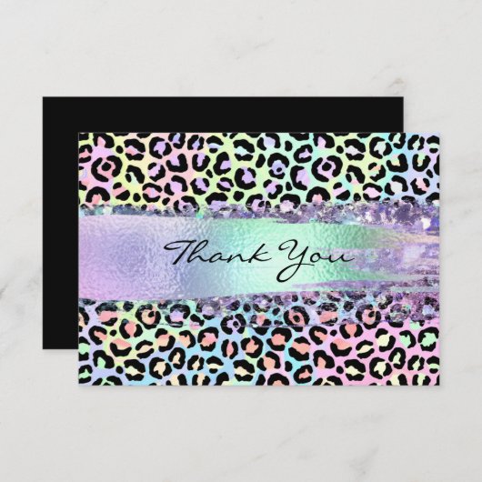 Faux Iridescent Folie Brush Stroke Rainbow Leopard Bedankkaart (Voorkant / Achterkant)