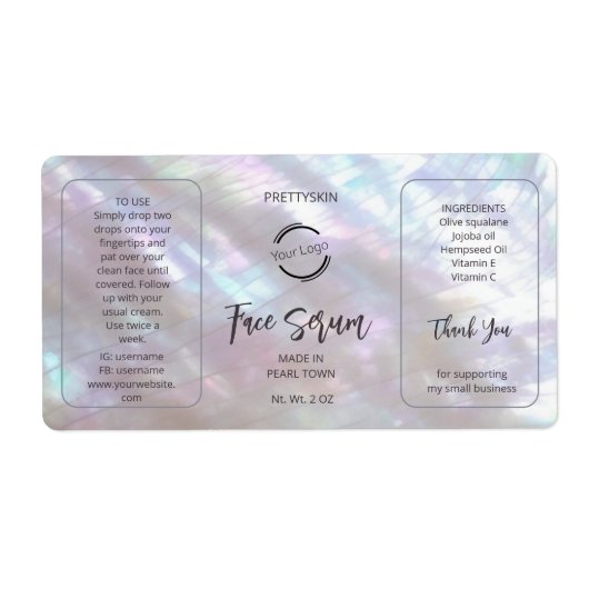 FAUX Iridescent Holografisch Serum Etiket (Voorkant)