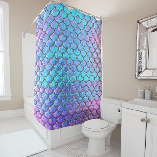 FAUX Iridescent mermaïdpatroon Showgordijn Douchegordijn (In situ)