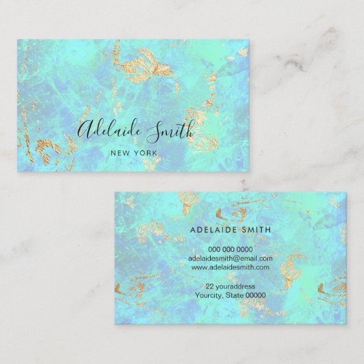 FAUX Iridescent opal geïnspireerd blauw groen Visitekaartje (Voorkant / Achterkant)