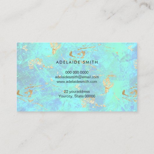 FAUX Iridescent opal geïnspireerd blauw groen Visitekaartje (Achterkant)