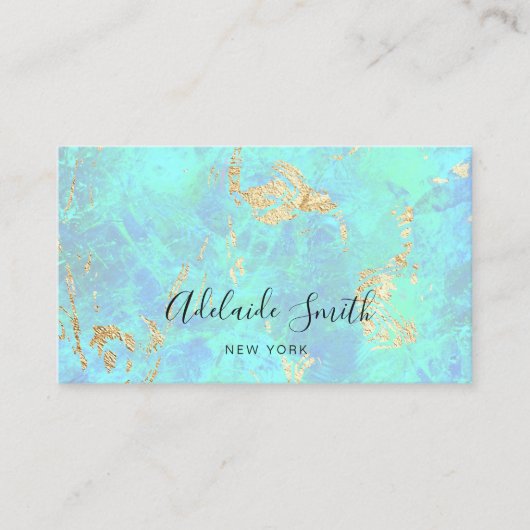FAUX Iridescent opal geïnspireerd blauw groen Visitekaartje (Voorkant)