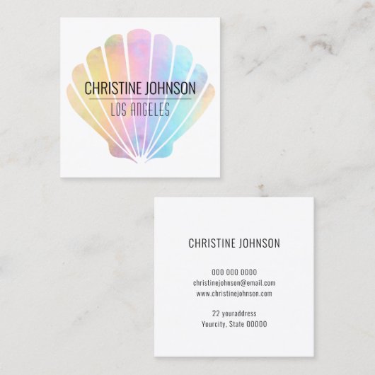 Faux Iridescent Seashell Square visitekaartje (Voorkant / Achterkant)